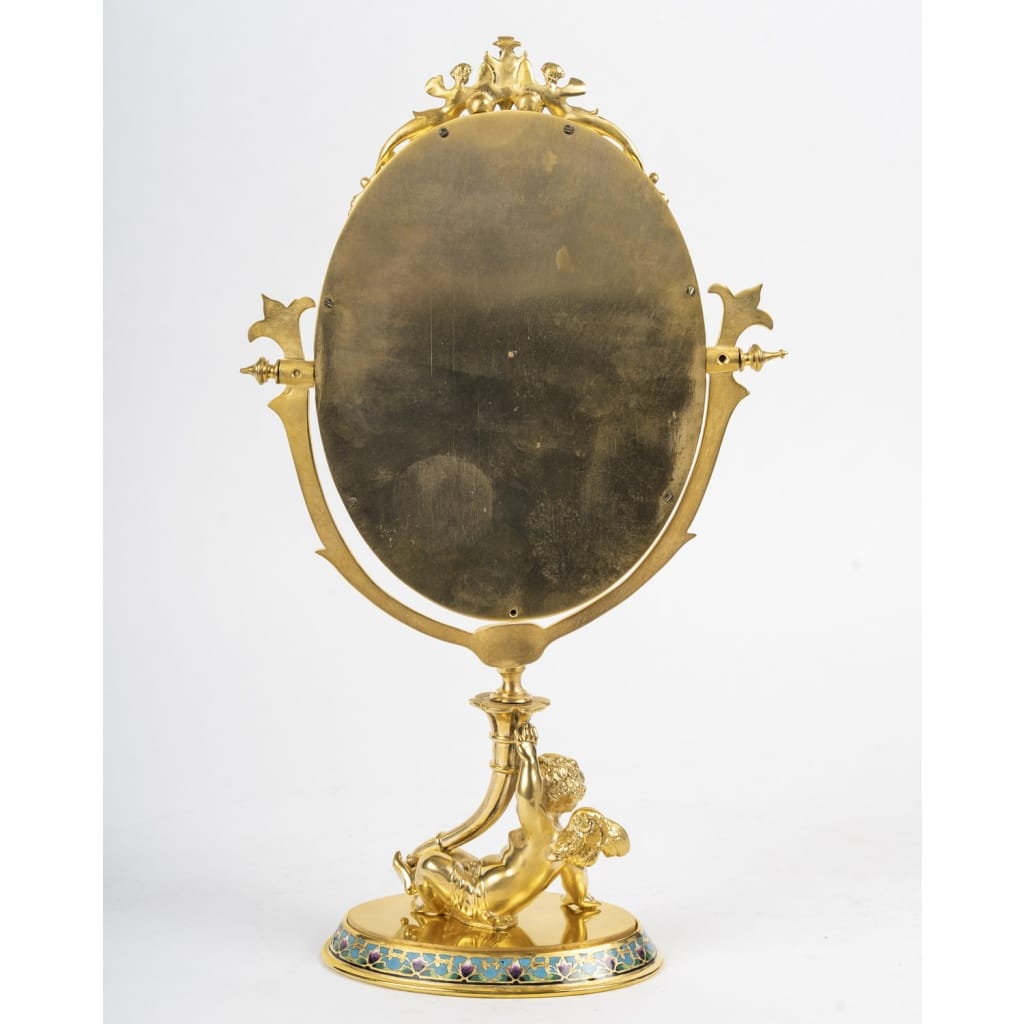 Miroir de table en bronze doré et émail cloisonné, période Napoléon III. | Biron 