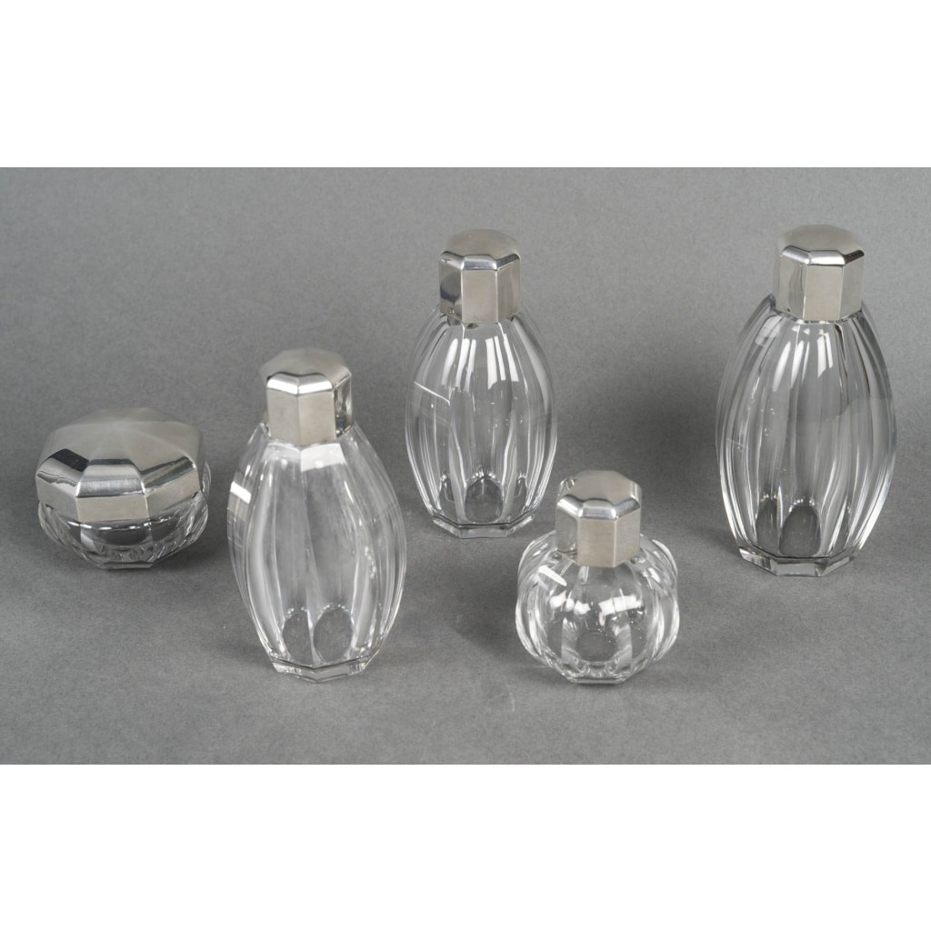 CHRISTOFLE/ BACCARAT – Ensemble de 5 flacons ART DECO circa 1930 | Biron 