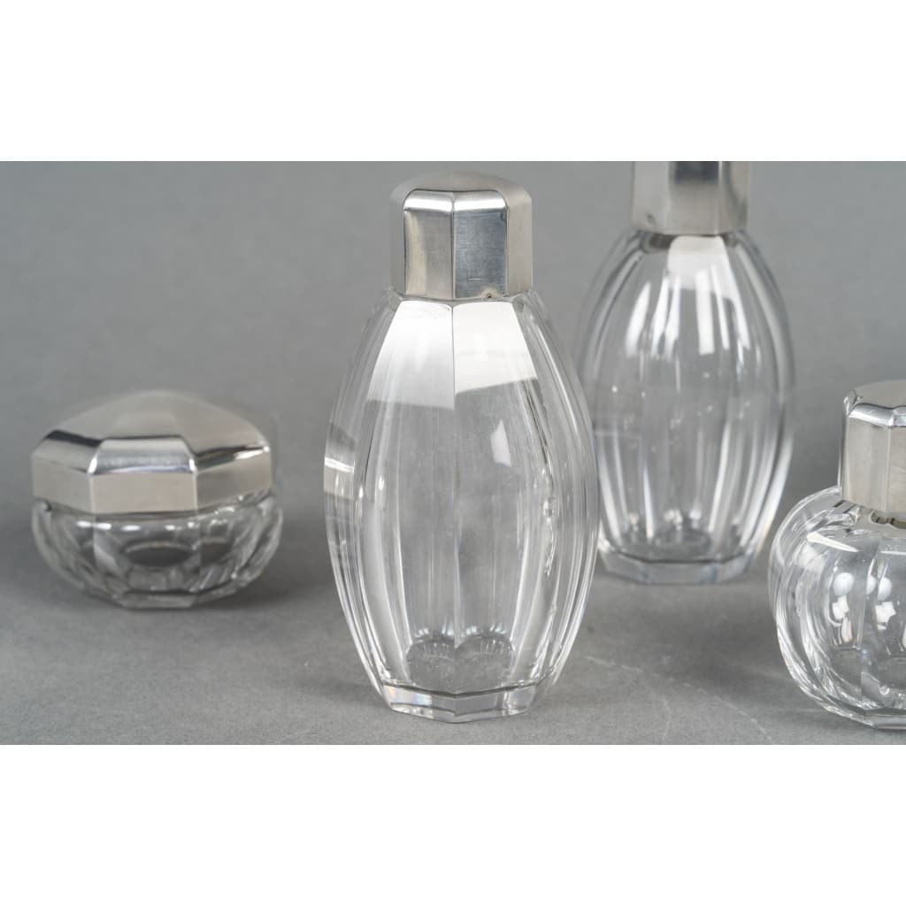 CHRISTOFLE/ BACCARAT – Ensemble de 5 flacons ART DECO circa 1930 | Biron 