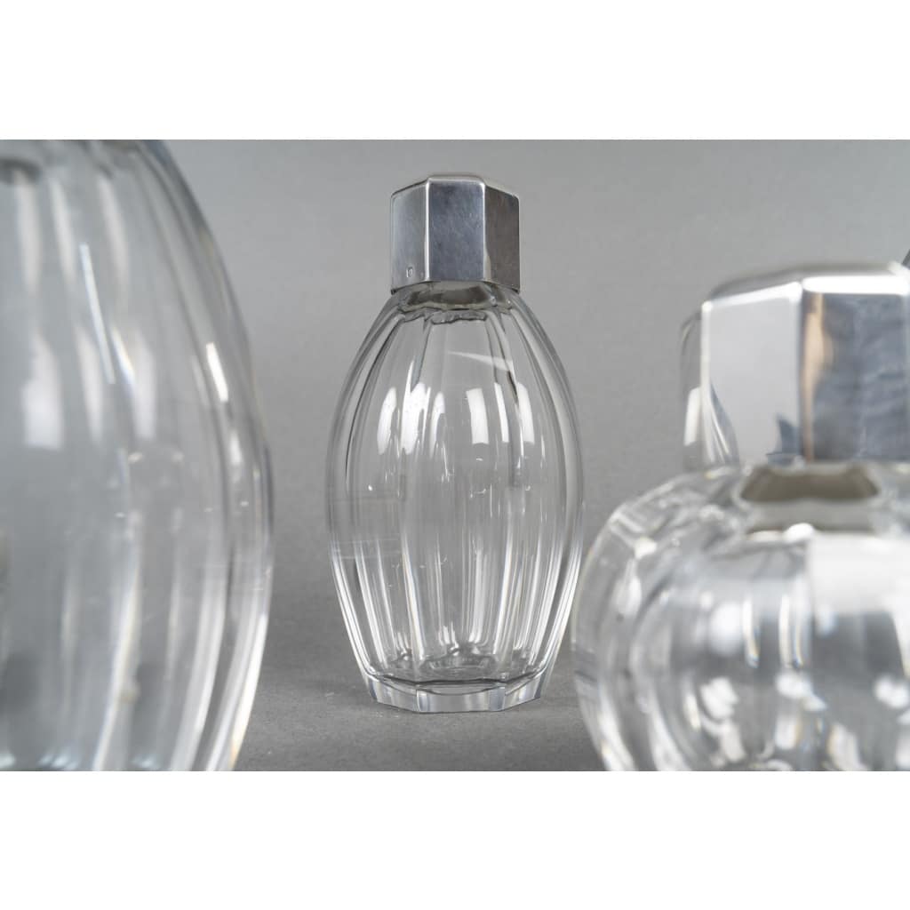 CHRISTOFLE/ BACCARAT – Ensemble de 5 flacons ART DECO circa 1930 | Biron 