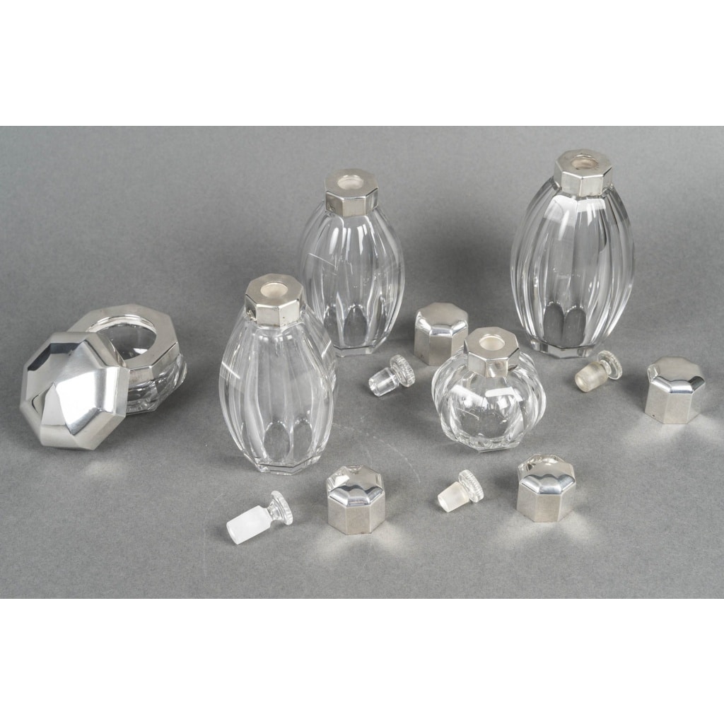 CHRISTOFLE/ BACCARAT – Ensemble de 5 flacons ART DECO circa 1930 | Biron 