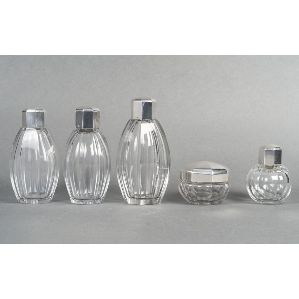 CHRISTOFLE/ BACCARAT – Ensemble de 5 flacons ART DECO circa 1930 | Biron 