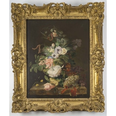 Adolphe Jacques Gabriel MAGAUD (1813-1883) Bouquet de fleurs sur un entablement