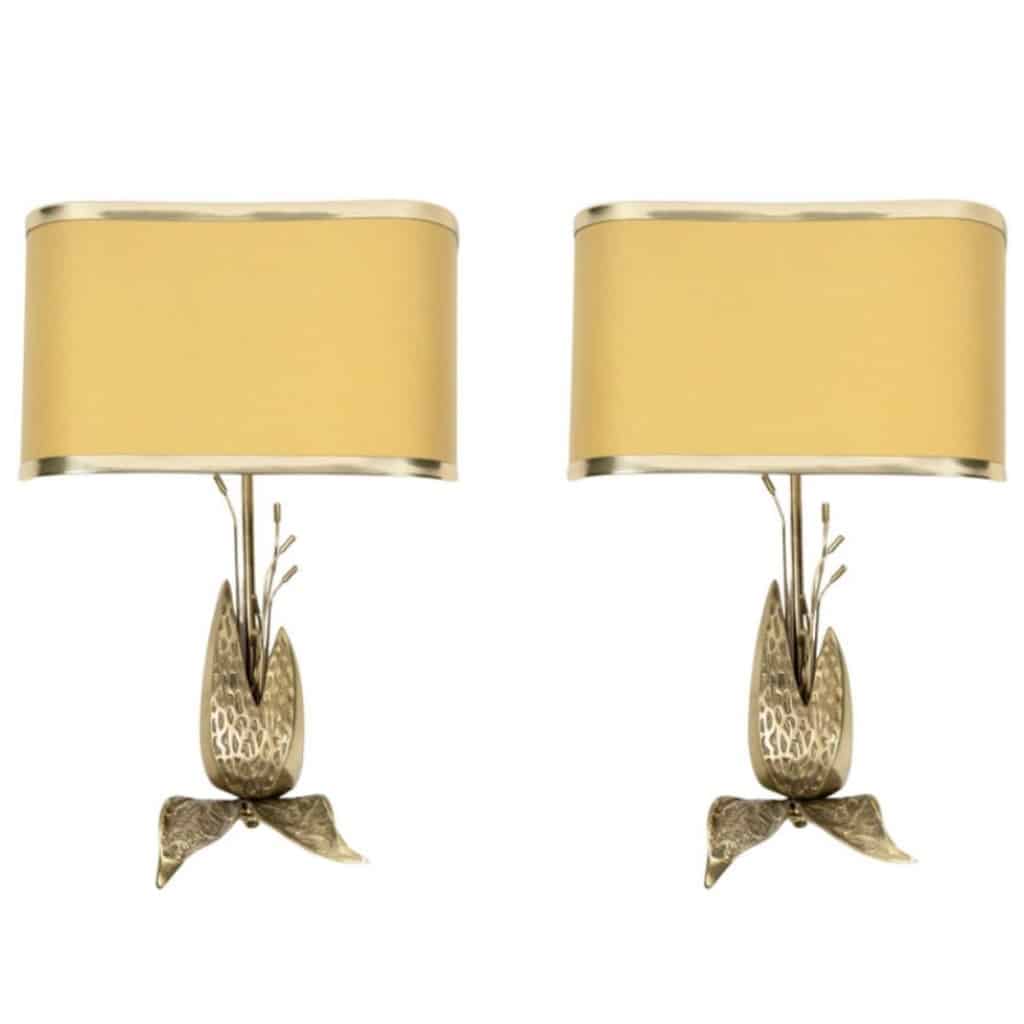 1970 Paire d’appliques de la Maison Charles en bronze et laiton doré. | Biron 