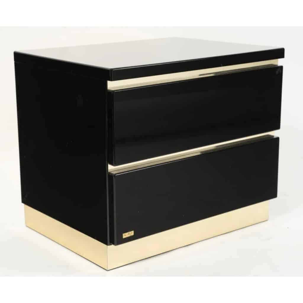 1970 Paire de tables de chevet en laque noire signées Eric Marville | Biron 