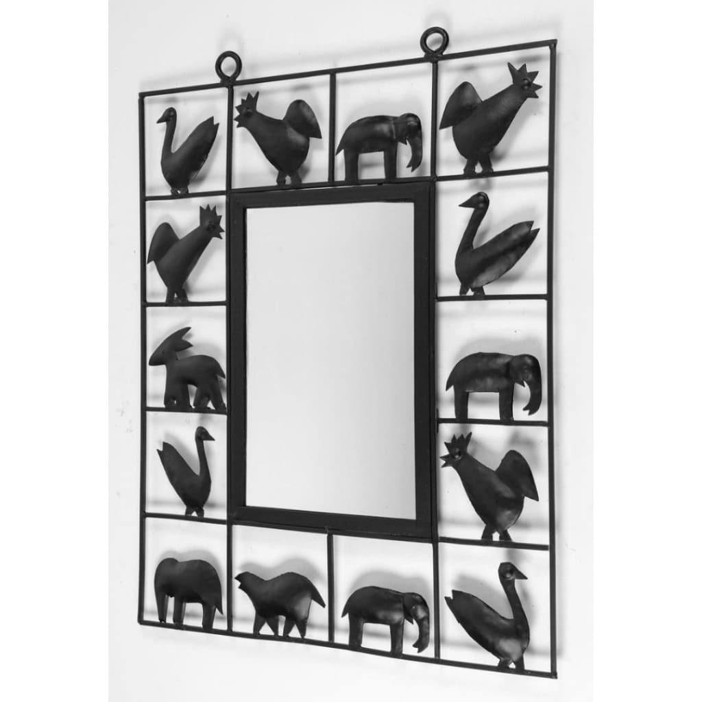 1950, Paire de miroirs en fer forgé, Atelier Marolles & Jean Touret | Biron 
