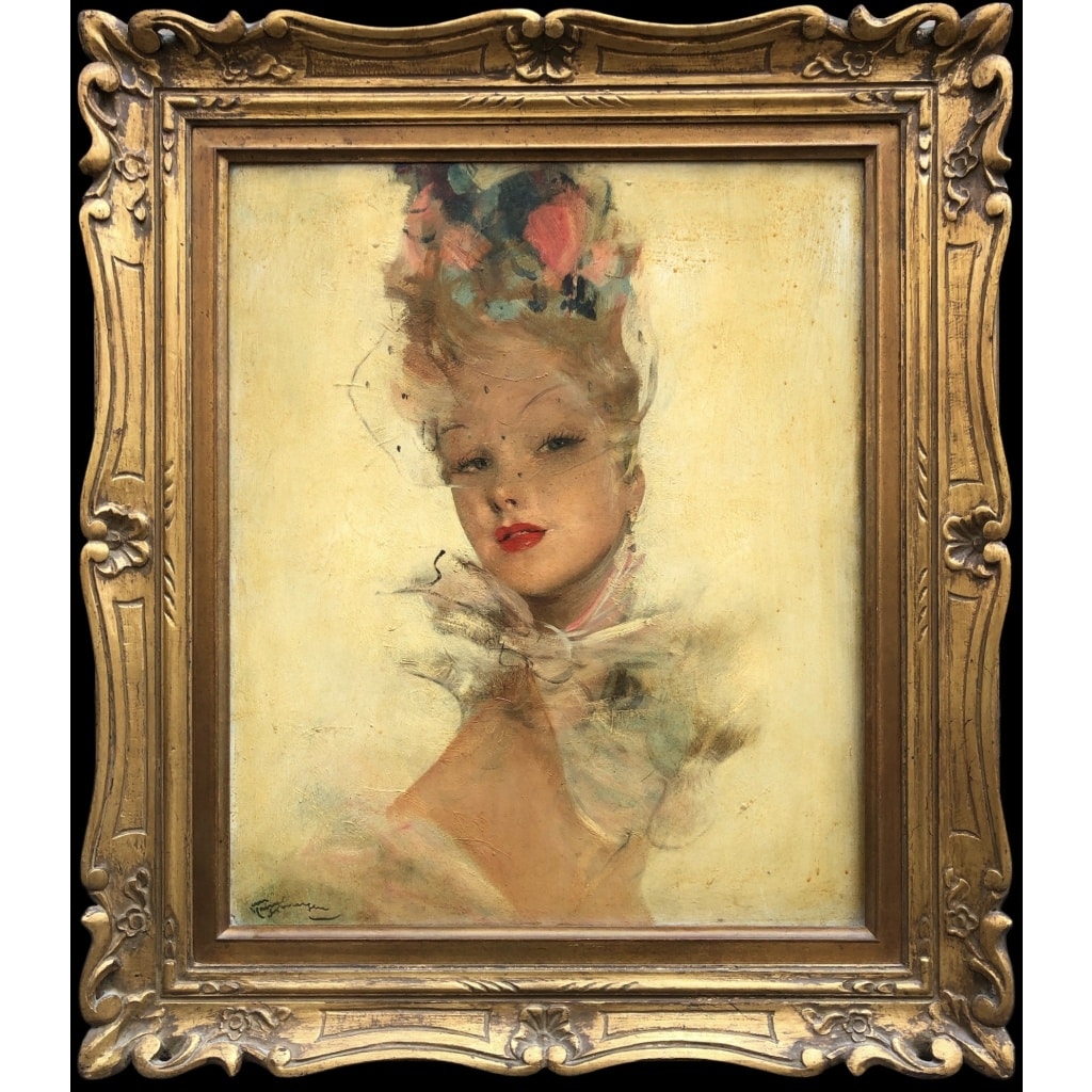 DOMERGUE Jean Gabriel Peinture XXè Jeune Femme au foulard Huile Sur Isorel Signée Archives Noé Willer | Biron 