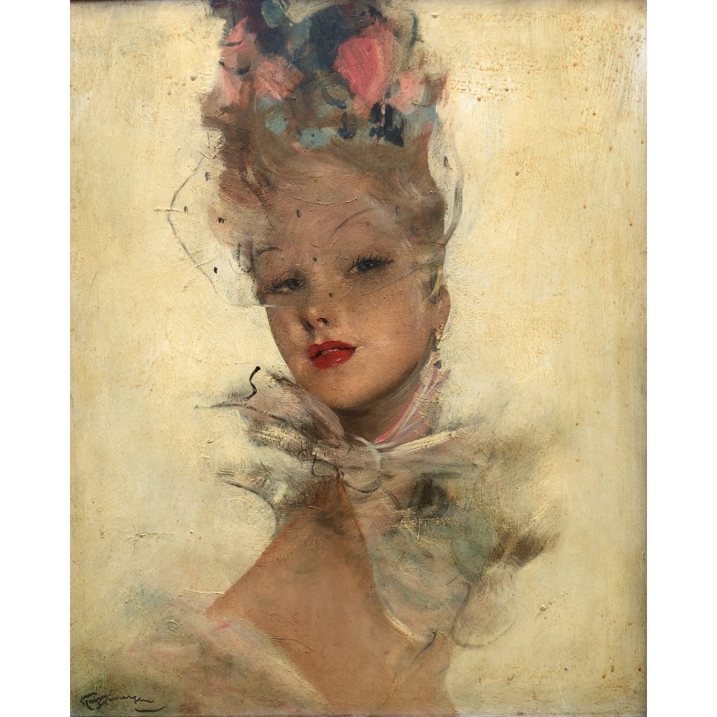 DOMERGUE Jean Gabriel Peinture XXè Jeune Femme au foulard Huile Sur Isorel Signée Archives Noé Willer | Biron 