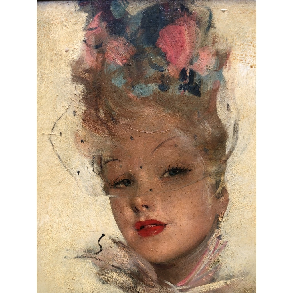 DOMERGUE Jean Gabriel Peinture XXè Jeune Femme au foulard Huile Sur Isorel Signée Archives Noé Willer | Biron 