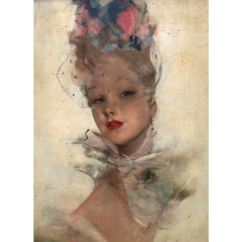 DOMERGUE Jean Gabriel Peinture XXè Jeune Femme au foulard Huile Sur Isorel Signée Archives Noé Willer | Biron 