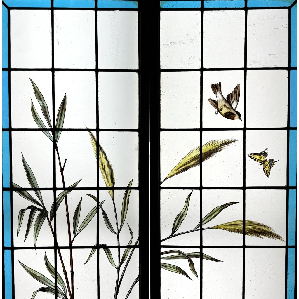 Vitrail vitraux scène lacustre signés L. Collinet (H195cm L192cm) | Biron 