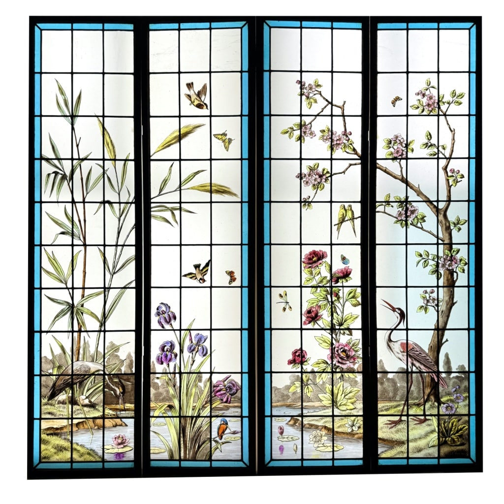 Vitrail vitraux scène lacustre signés L. Collinet (H195cm L192cm) | Biron 