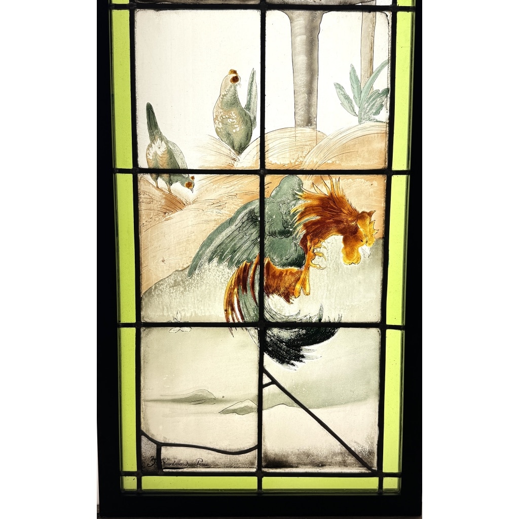 Vitrail au coq H137,5cm L45cm | Biron 