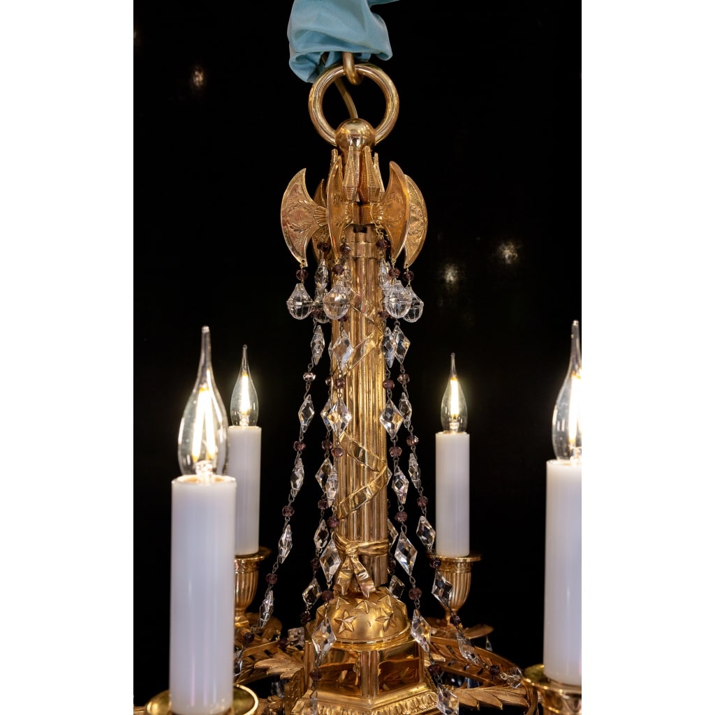 Lustre en bronze ciselé et doré aux Attributs Révolutionnaire XIXème siècle | Biron 