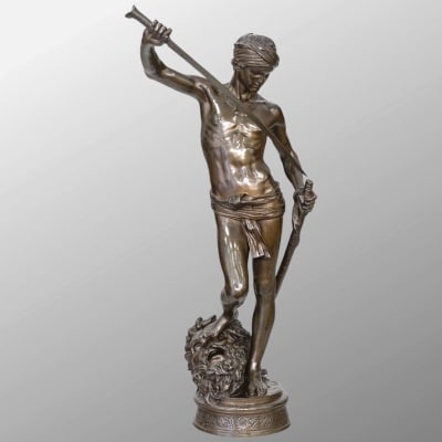 Sculpture - David Vainqueur De Goliath , Marius - Jean - Antonin Mercié (1845-1916) - Bronze