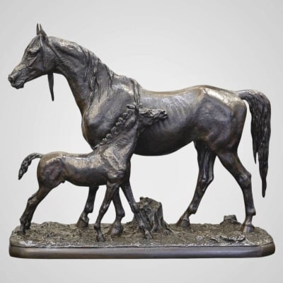 Sculpture - Jument Et Son Poulain , Christophe Fratin (1801-1864) - Bronze