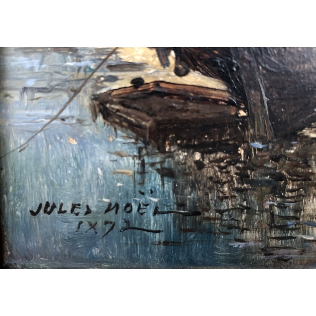 NOEL Jules Voilier en cale 1872 Huile Sur panneau Signée Datée Certificat d’Authenticité | Biron 