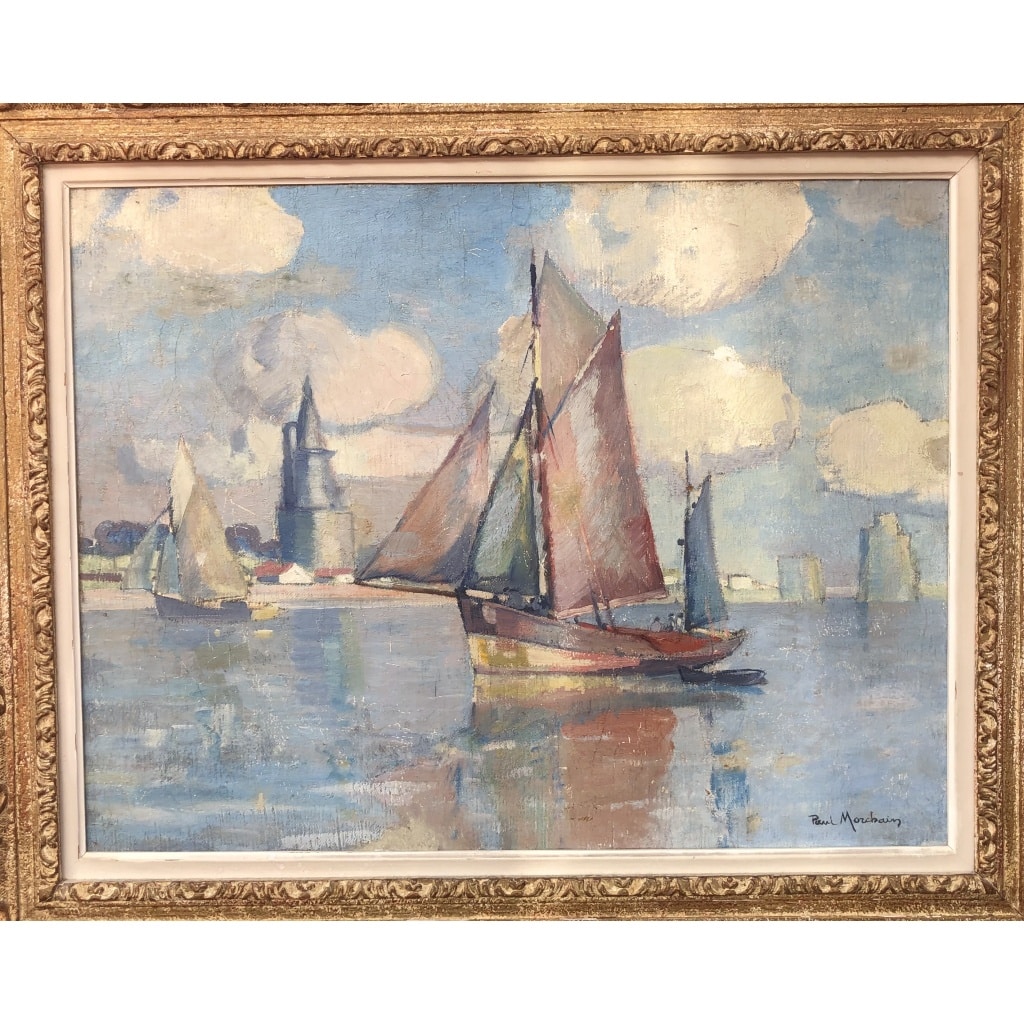 Morchain Paul Peinture 20è Bateaux De Pêche Sortant Du Port De La Rochelle Huile Signée Certificat | Biron 