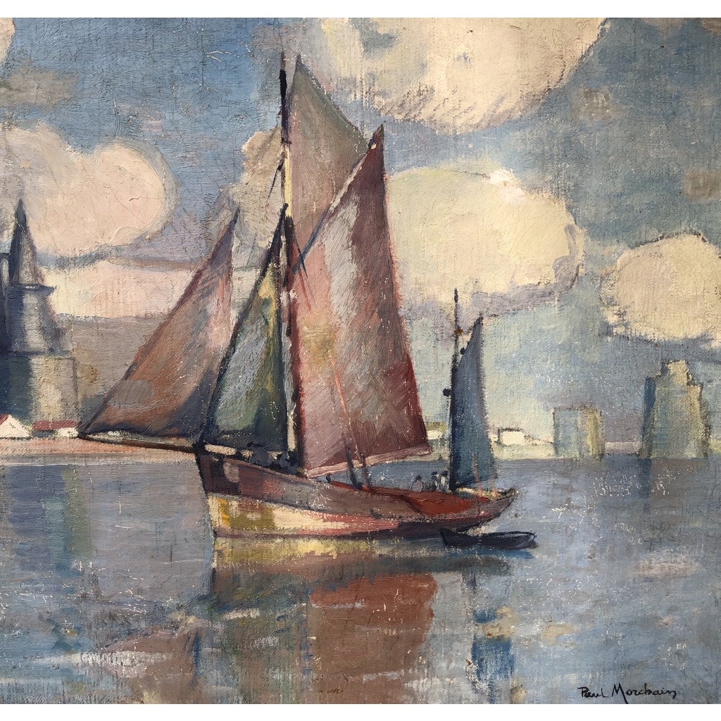 Morchain Paul Peinture 20è Bateaux De Pêche Sortant Du Port De La Rochelle Huile Signée Certificat | Biron 