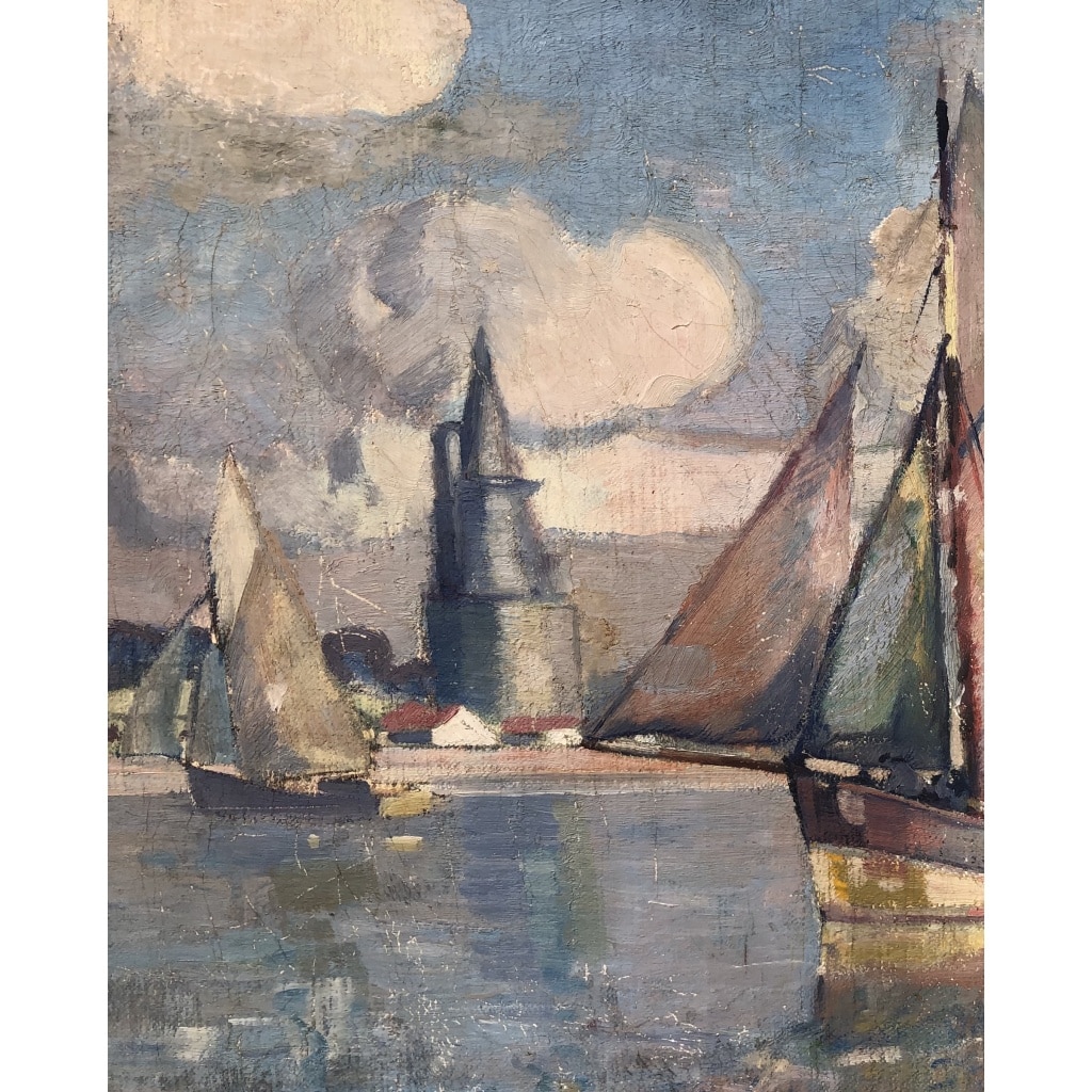 Morchain Paul Peinture 20è Bateaux De Pêche Sortant Du Port De La Rochelle Huile Signée Certificat | Biron 
