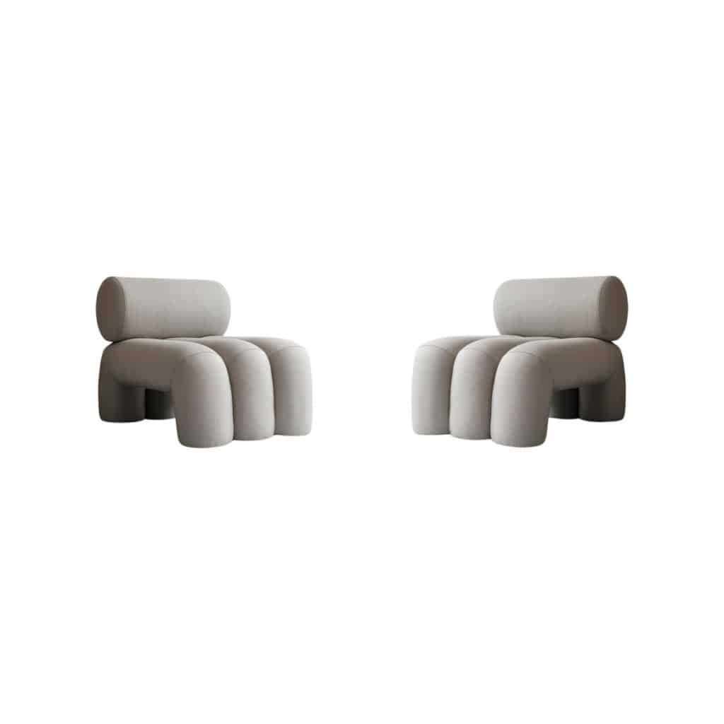Paire de fauteuils contemporain – couleur taupe – tissu résistant au soleil – design milieu XXIème siècle. | Biron 