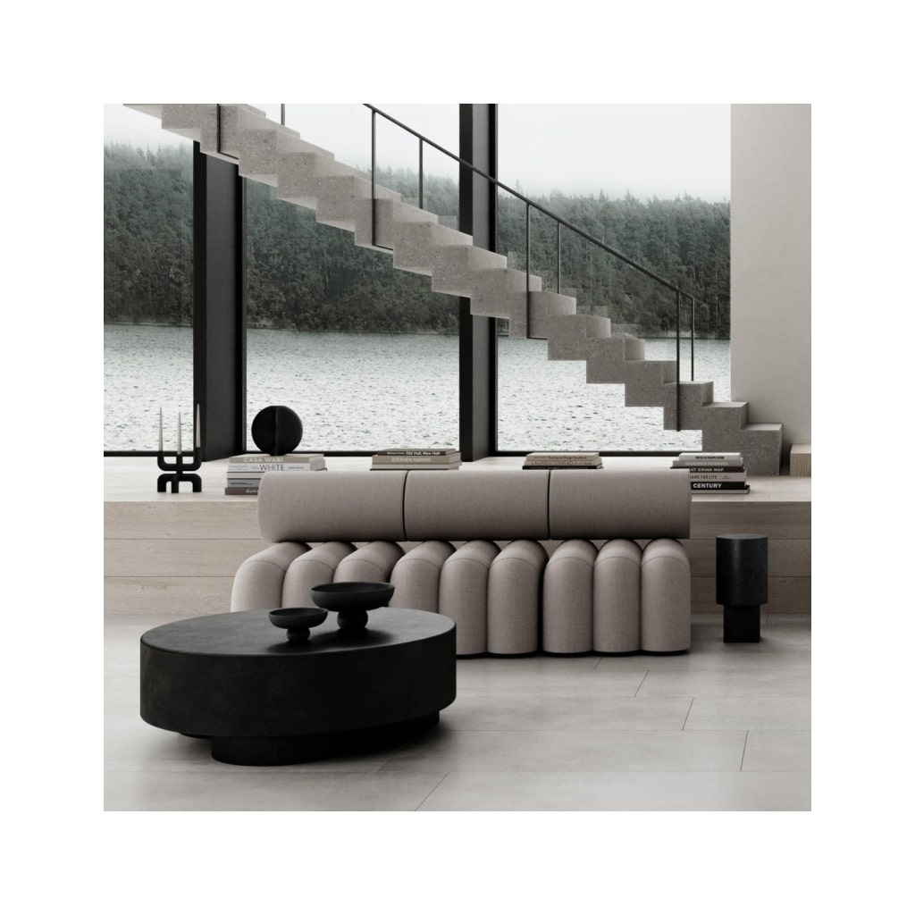 Paire de fauteuils contemporain – couleur taupe – tissu résistant au soleil – design milieu XXIème siècle. | Biron 