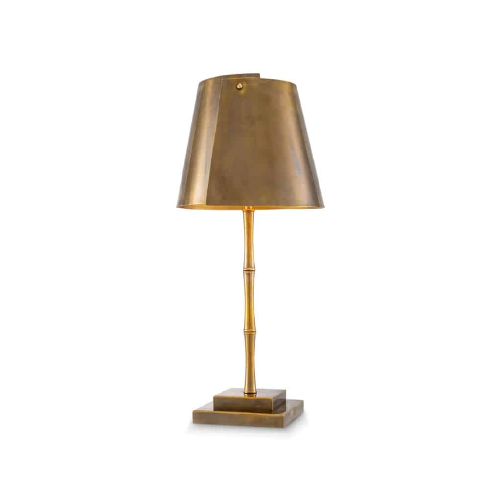 Paire de lampes de table en laiton patiné au décor de bambou. | Biron 
