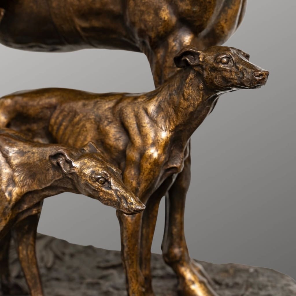 Sculpture – Cavalier Arabe Avec Deux Lévriers , Alfred Dubucand (1828-1894) – Bronze | Biron 