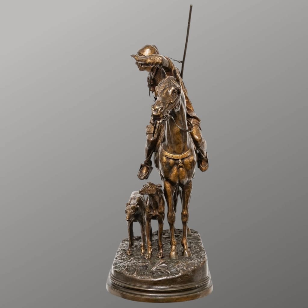 Sculpture – Cavalier Arabe Avec Deux Lévriers , Alfred Dubucand (1828-1894) – Bronze | Biron 