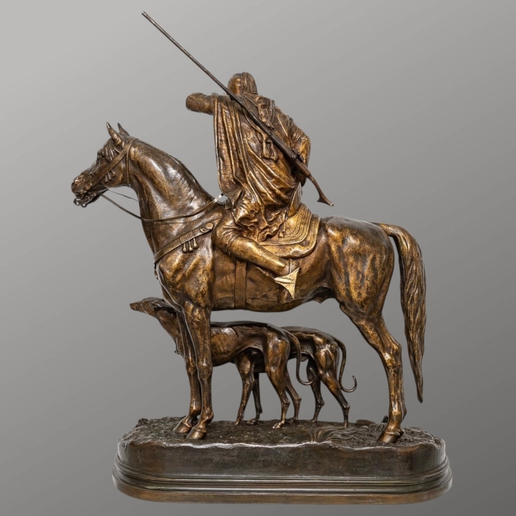 Sculpture – Cavalier Arabe Avec Deux Lévriers , Alfred Dubucand (1828-1894) – Bronze | Biron 