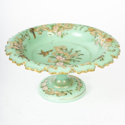 Green opaline cup with floral and gold decoration – XIXth century