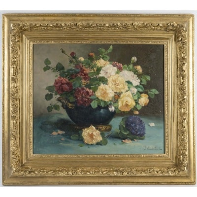 Décor floral – Huile sur toile, XIXe siècle