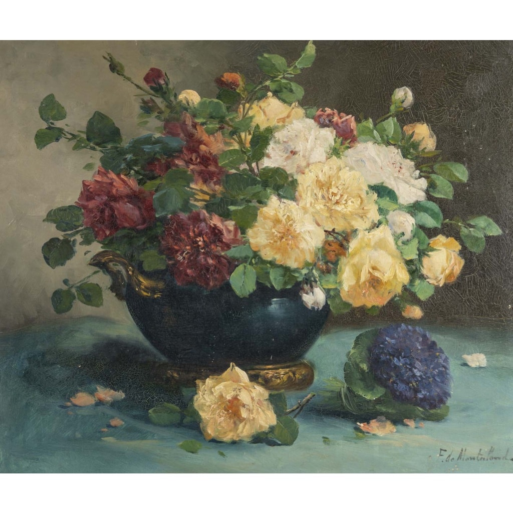 Décor floral – Huile sur toile, XIXe siècle | Biron 