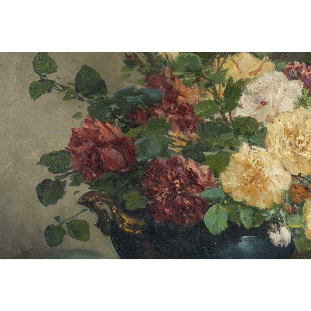 Décor floral – Huile sur toile, XIXe siècle | Biron 