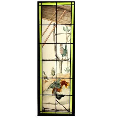 Vitrail au coq H137,5cm L45cm