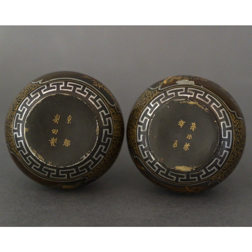 Paire de vases japonais en bronze en Nuno-me-zô-gan | Biron 
