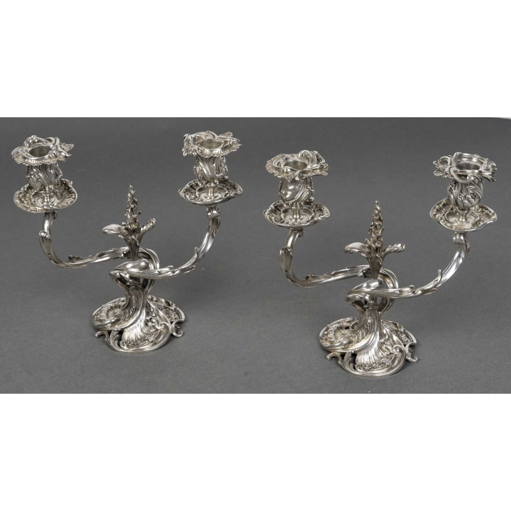 DEBAIN Paire de bouts de table en argent massif, Louis XV époque XIXe | Biron 