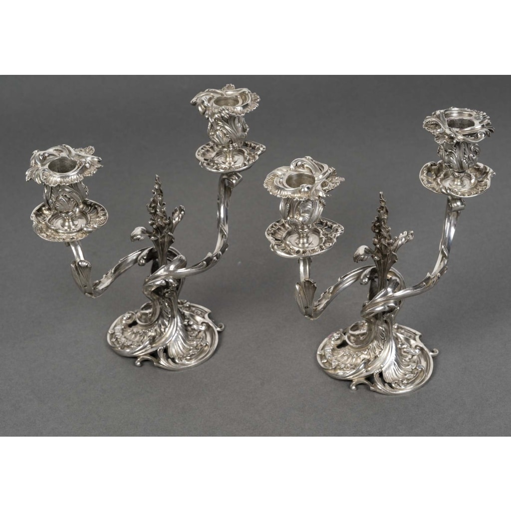 DEBAIN Paire de bouts de table en argent massif, Louis XV époque XIXe | Biron 