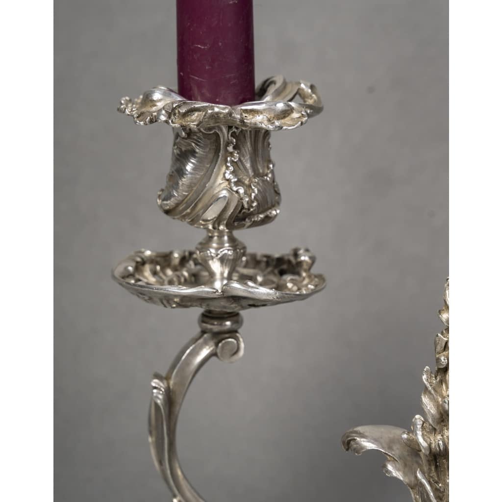 DEBAIN Paire de bouts de table en argent massif, Louis XV époque XIXe | Biron 