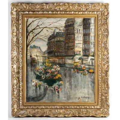 Serge Belloni (1925-2005) - La Marchande de Fleurs, chez Jeannette huile sur toile vers 1961