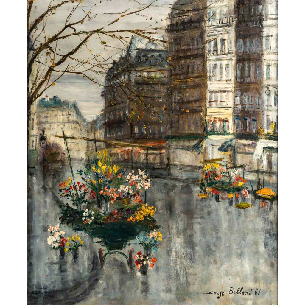 Serge Belloni (1925-2005) – La Marchande de Fleurs, chez Jeannette huile sur toile vers 1961 | Biron 