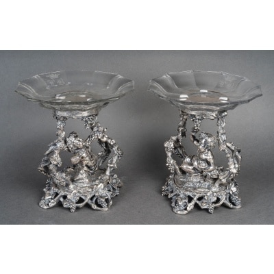 Paire de compotiers en bronze argenté circa 1880, attribuée à Christofle
