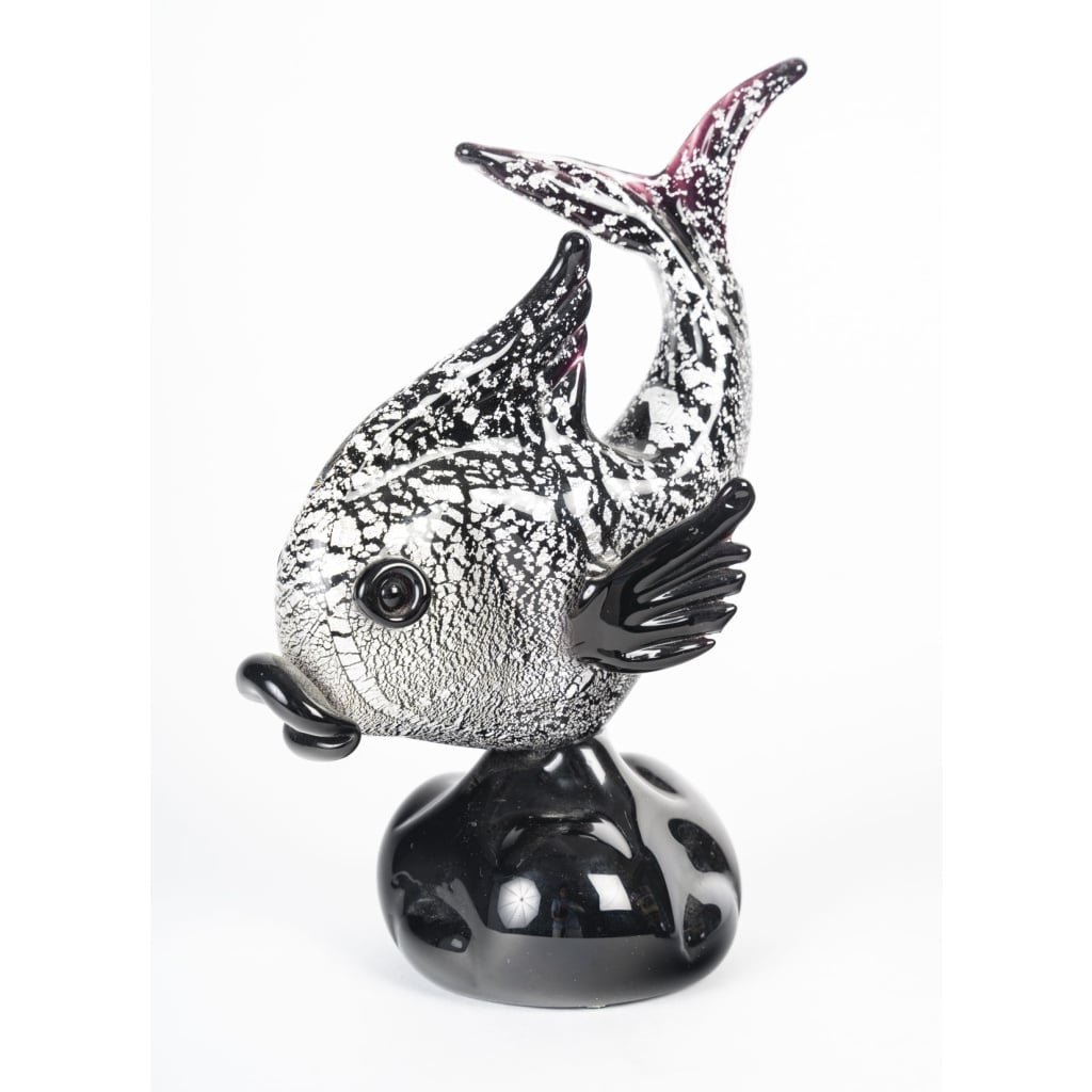 Poisson Noir et Argent, SIgné Murano | Biron 