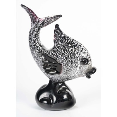 Poisson Noir et Argent, SIgné Murano