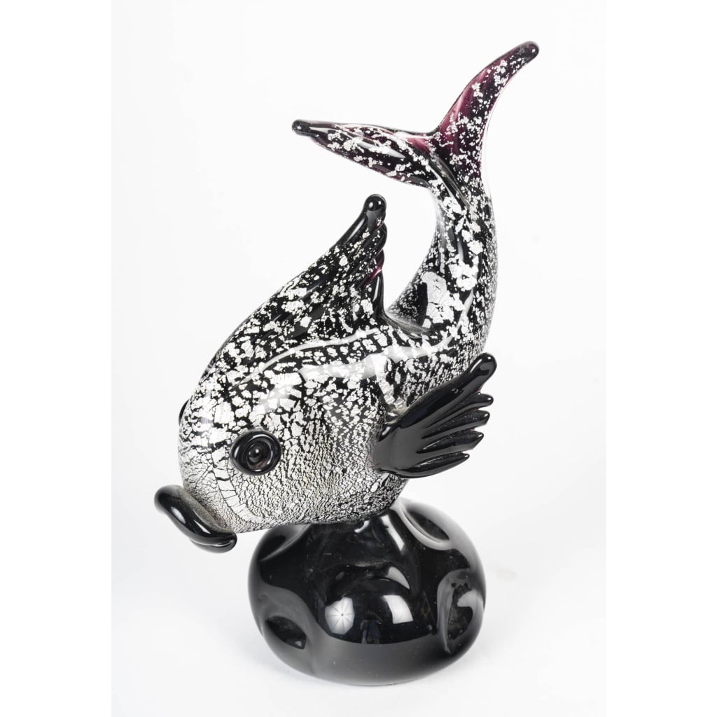 Poisson Noir et Argent, SIgné Murano | Biron 