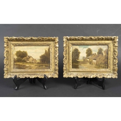 Paire d'huiles sur toiles, monogrammées CR