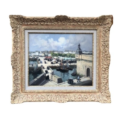 BARNOIN Henri tableau 20ème siècle Bretagne Concarneau Le marché Peinture huile sur toile signée Certificat d'authenticité