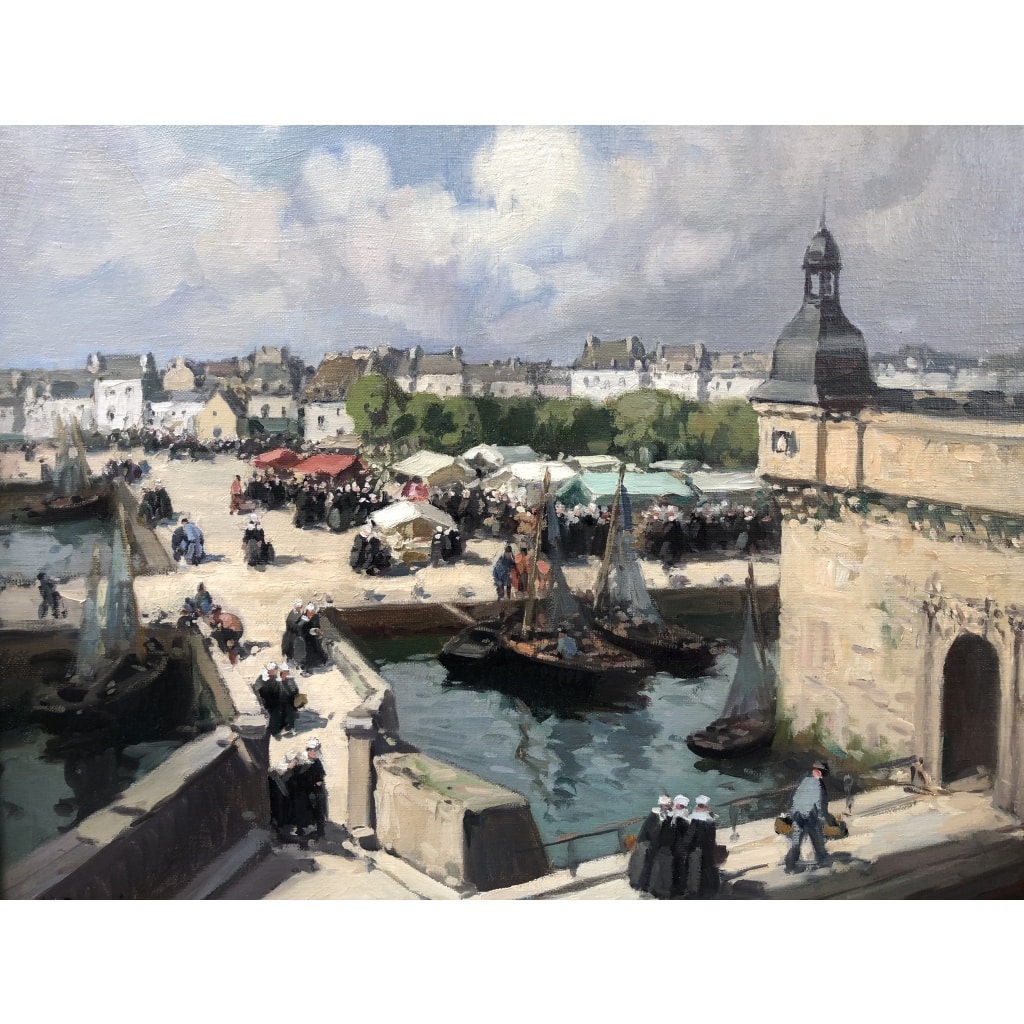 BARNOIN Henri tableau 20ème siècle Bretagne Concarneau Le marché Peinture huile sur toile signée Certificat d’authenticité | Biron 