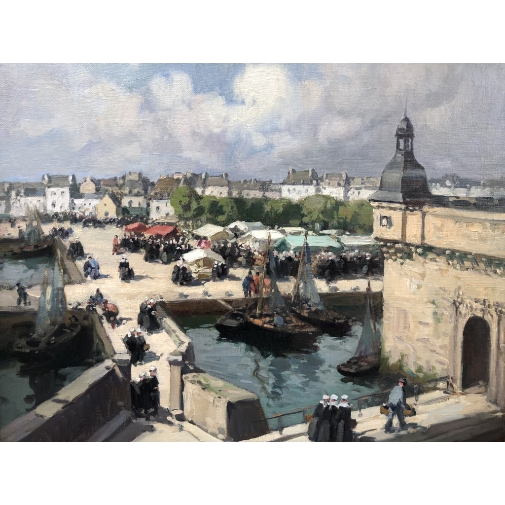 BARNOIN Henri tableau 20ème siècle Bretagne Concarneau Le marché Peinture huile sur toile signée Certificat d’authenticité | Biron 