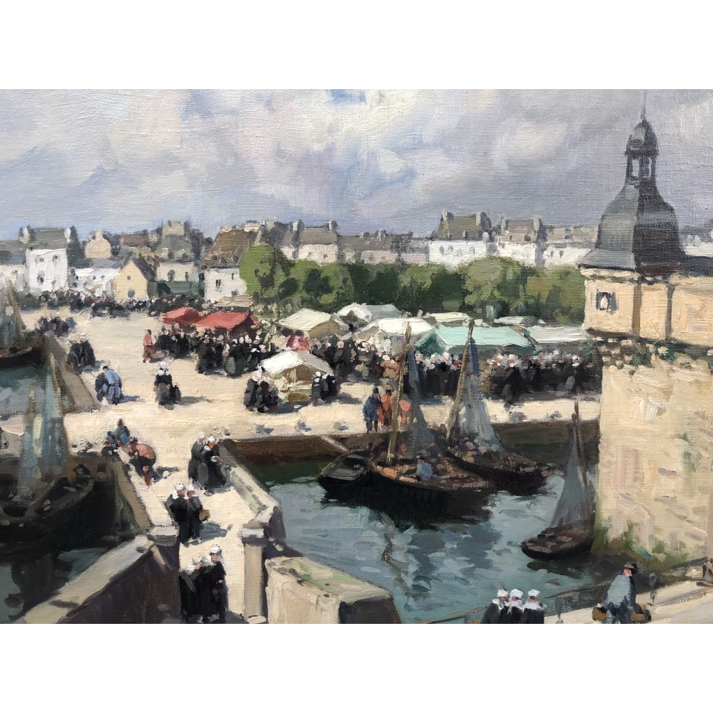 BARNOIN Henri tableau 20ème siècle Bretagne Concarneau Le marché Peinture huile sur toile signée Certificat d’authenticité | Biron 